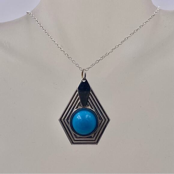 Southwestern Style Geometric Blue Cabochon Pendant - Picture 2 of 10